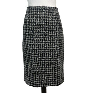 Brooks Brothers Mallalieus Skirt sz 12 Black White Hounds Tooth Tweed Wool Knee
